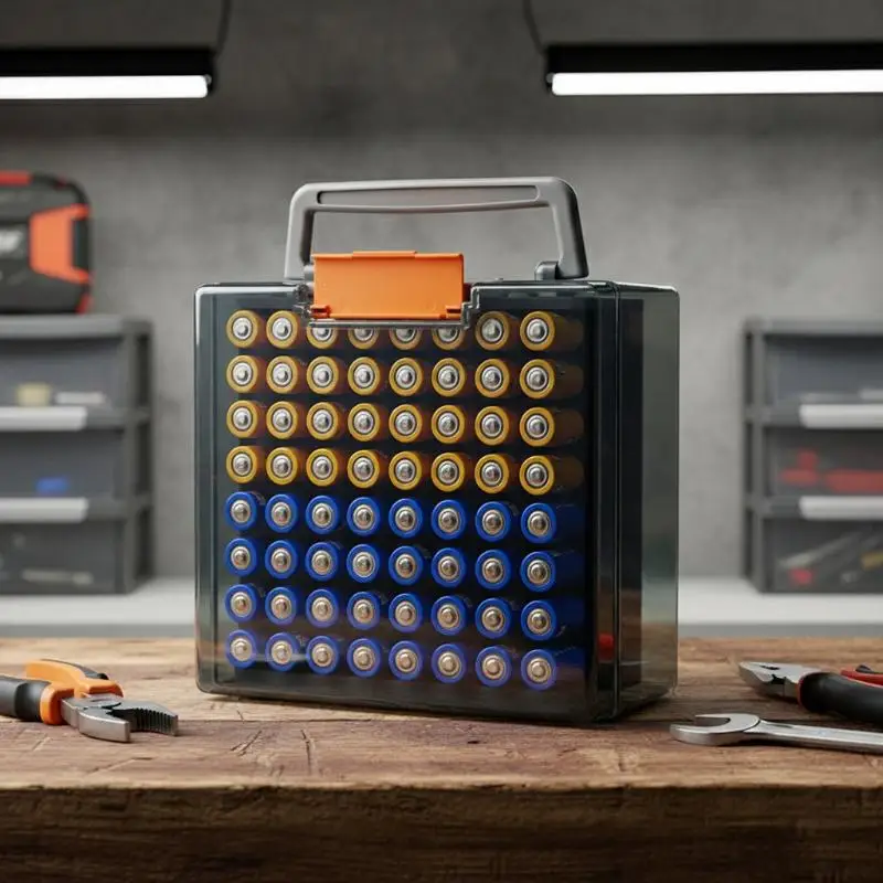 Battery Storage Organizer Holds 72 AA AAA Batteries Battery Box Case Garage Container Home Drawer Organization Dispenser Holder