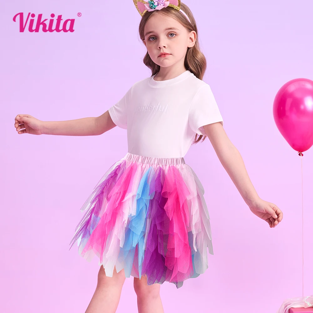 

VIKITA Girls Clothes Gift Kids Colorful Tiered Fashion Skirt Girls Colorful Puff Mesh Tulle Tutu Princess Party Mini Skirts
