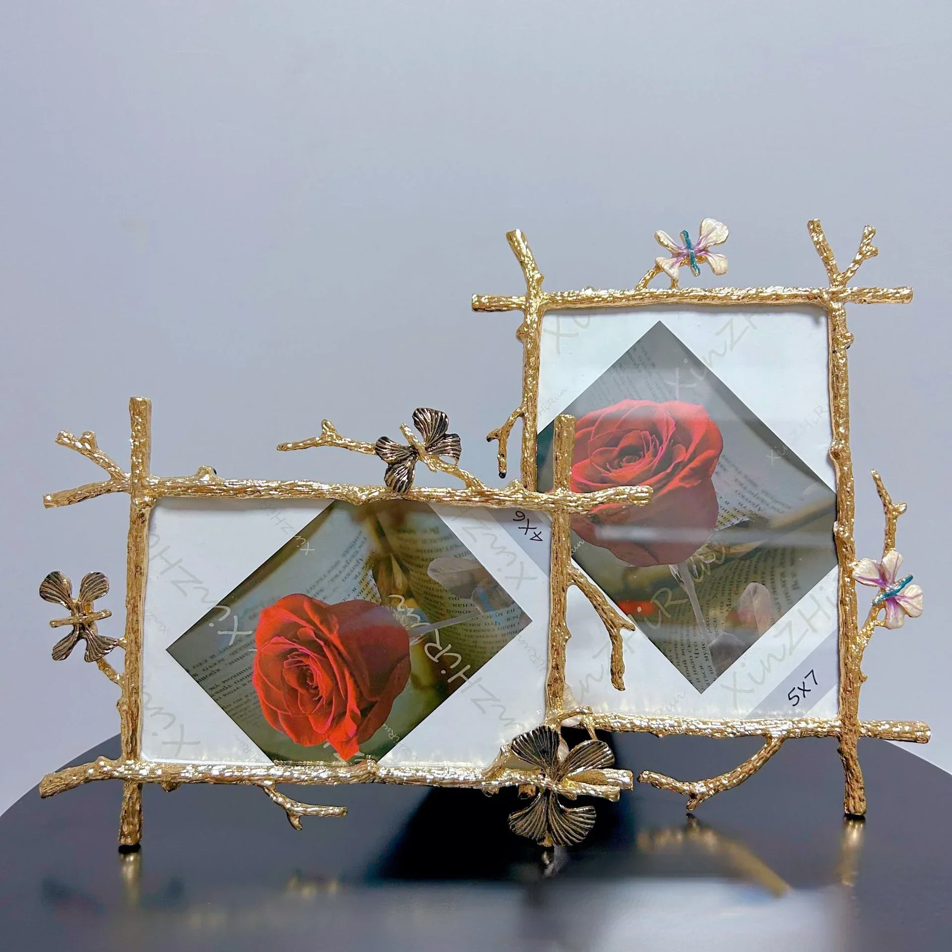 Creative Metal Photo Frame Phnom Penh Branch Shape Golden Butterfly Picture Frame Wall Pendant Decorative Accessories