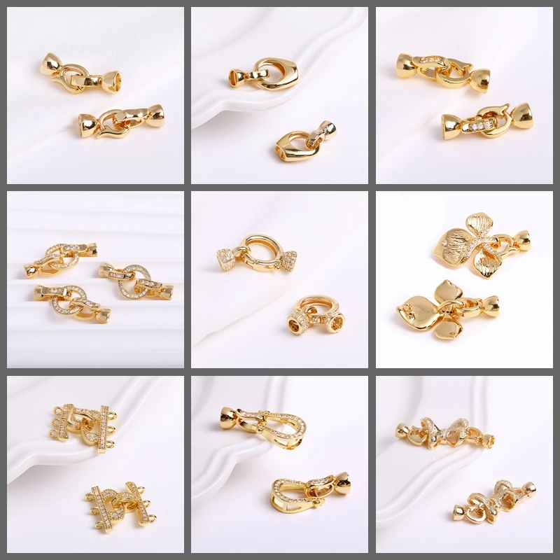 18K Gold Plated Inlaid Zircon Round Pearl Clasp Fastener DIY Bracelet Necklace Making Accessories Jewellery Making Supplies