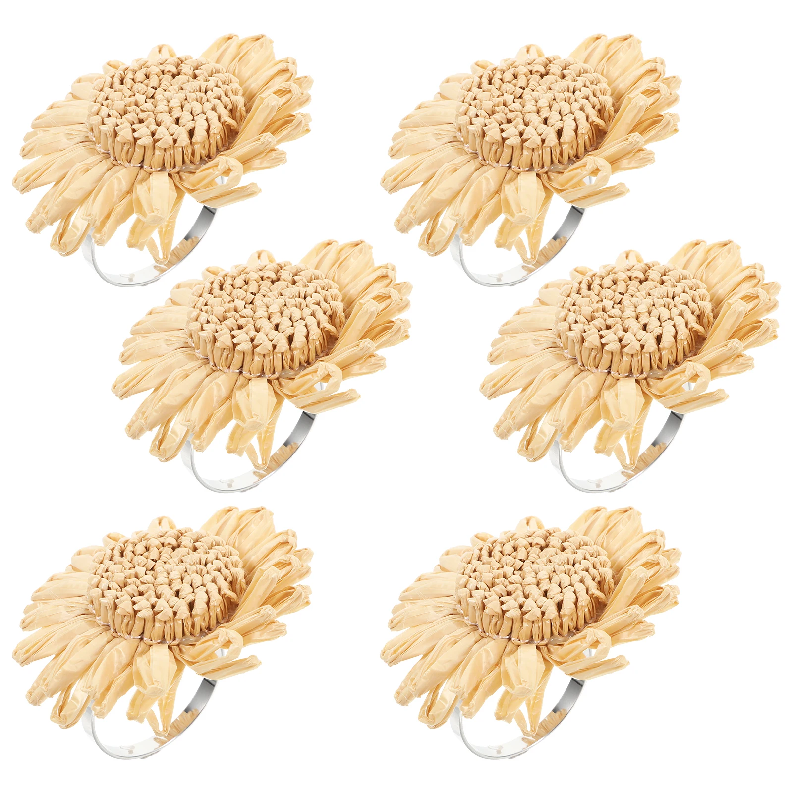 

6 Pcs Napkin Rings Woven Sunflower Artificial Fall Decor Farmhouse Rustic Elegant Table Settings Kitchen Accessories