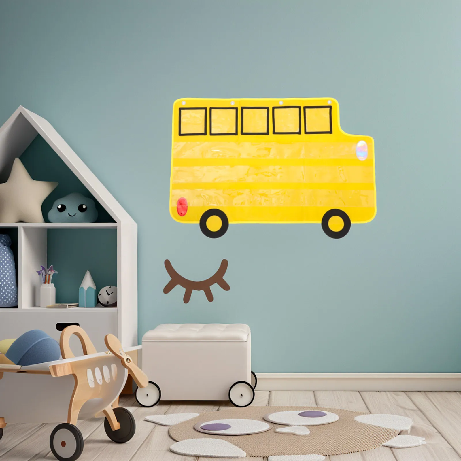 Large School Bus Alphabet Pocket Chart Classroom Organizer Clear Pockets Wall Hanging Teaching Supplies Classroom Storage