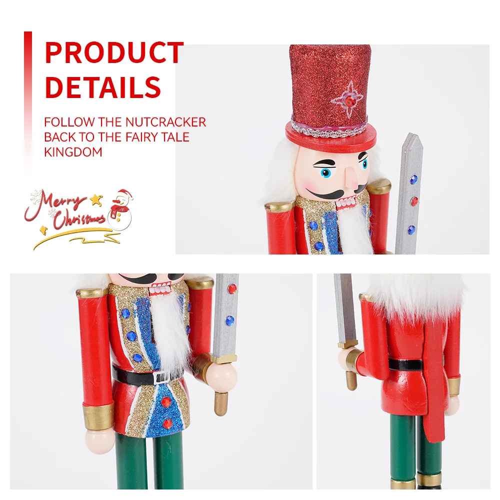 30CM Nutcracker Red Series European Wrap Christmas Wooden Soldier Ornaments Wood Figures Table Decor Desktop Decoration