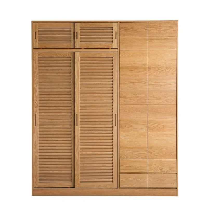 

Black walnut all solid wood wardrobe sliding door locker simple modern white oak wardrobe sliding door bedroom furniture
