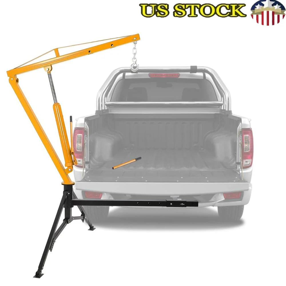 Adjustable Hydraulic Pickup Truck Crane 2-Inch Hitch Receiver 500-1000 Lbs Swivel Professional Cargo Mover 360° Angle Reach