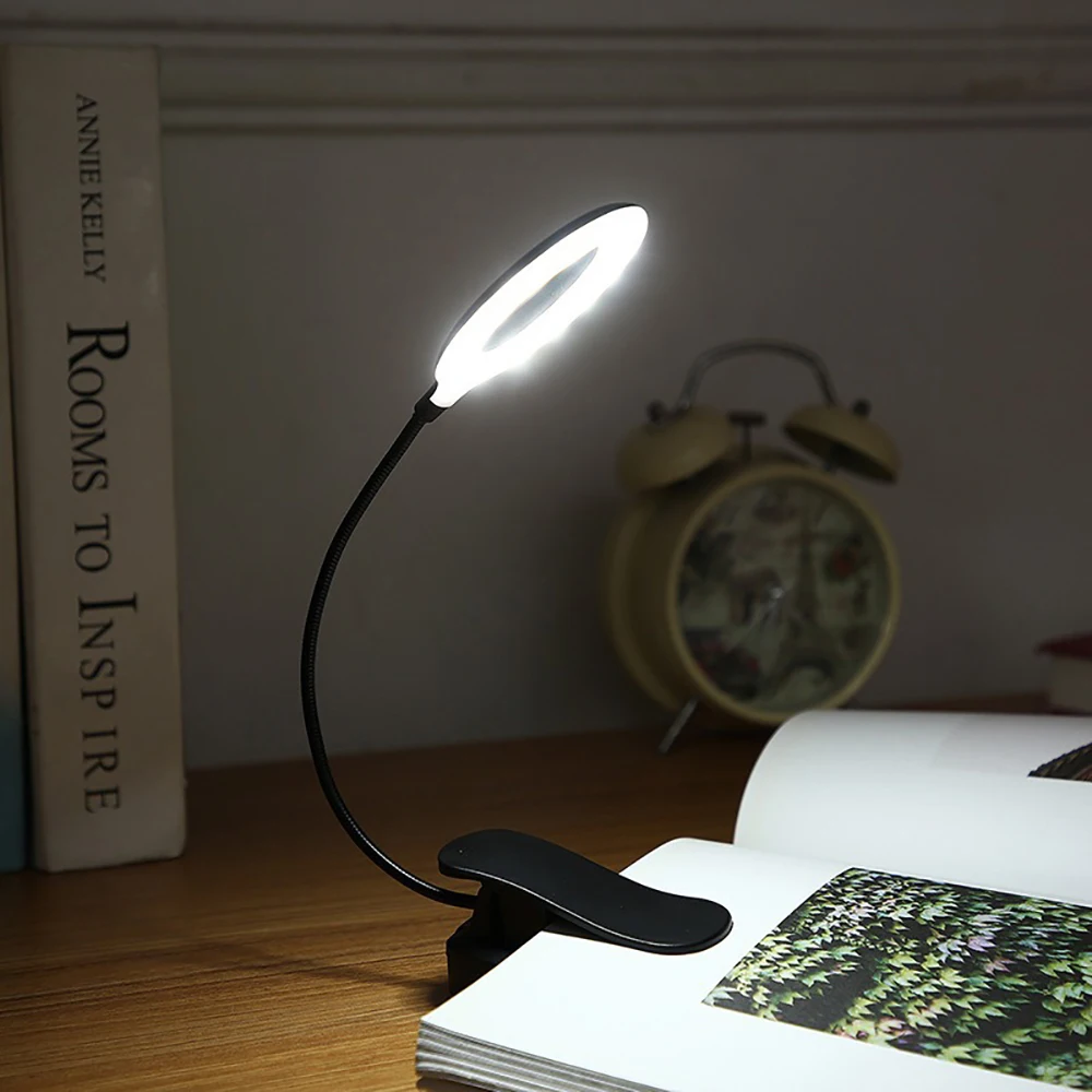 LED Book Light Battery Clip-On Reading Light Cool White 360 folding Portable Flexible Easy Clip Night Dormitory Reading Lamp