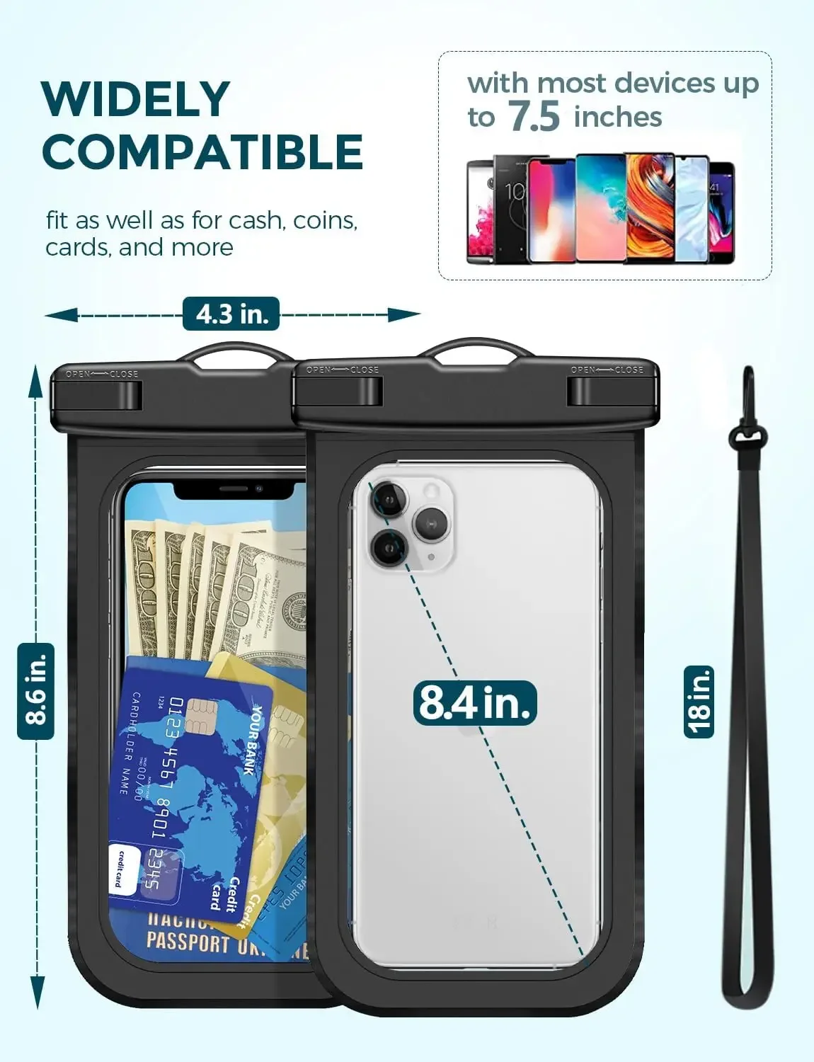 Waterproof Phone Pouch IP68 Floating Waterproof Phone Case, Dry Bag Beach Cruise Essentials with Adjustable Lanyard for iPhone