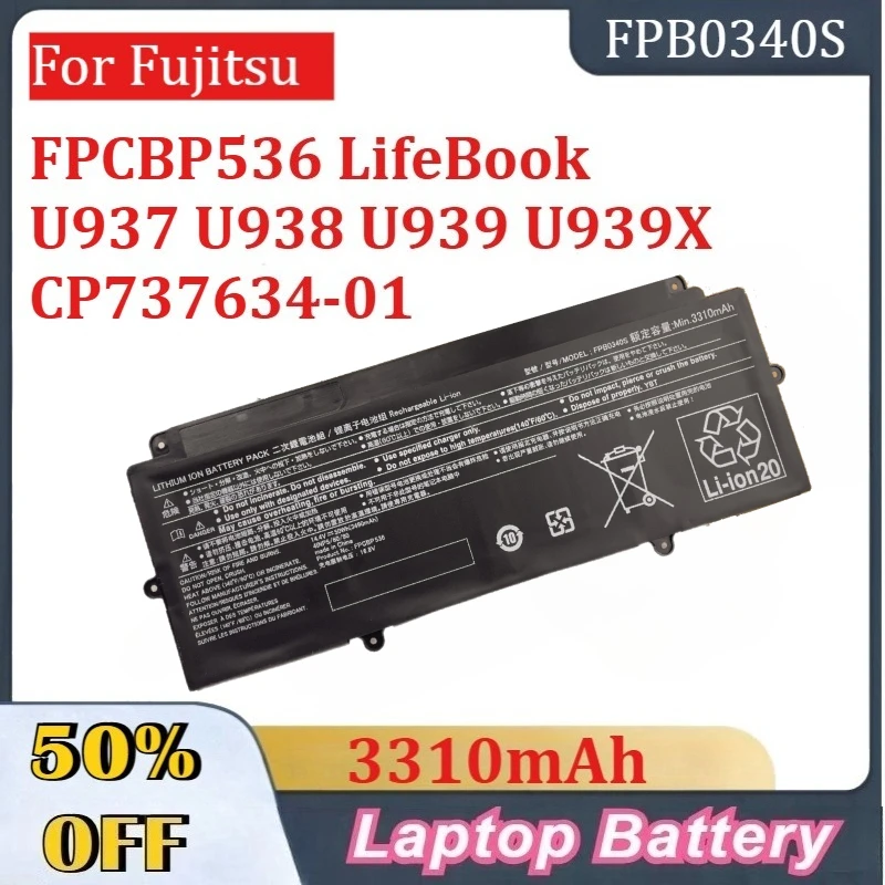 

3310 мАч 50WH 4,4 В FPB0340S аккумулятор для ноутбука Fujitsu FPCBP536 LifeBook U937 U938 U939 U939X CP737634-01