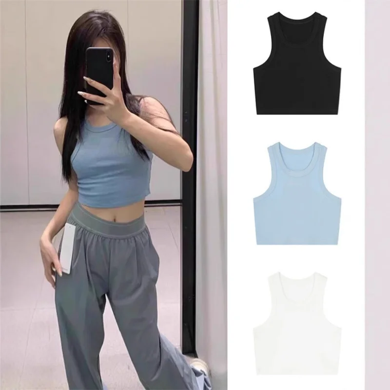 

AIAI Lemon Waist Knitted Suspender Underwear Women Casual Fitness Short Vest Solid color Knitted Off Shoulder Sexy Crop Top Vest