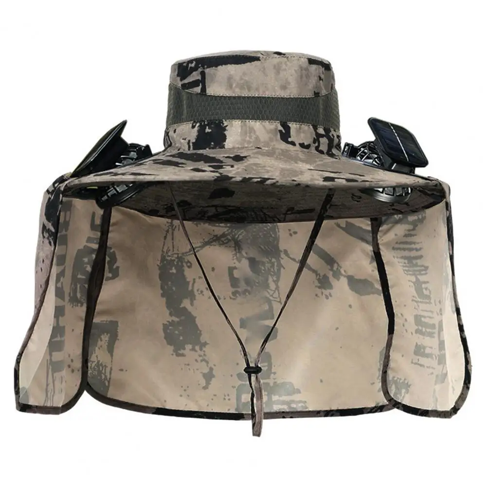 Fisherman Hat with Dual Powered Solar Fan UPF50+ Fabric Hands-Free Cooling Hat with Rechargeable Clip Fishermen Hat