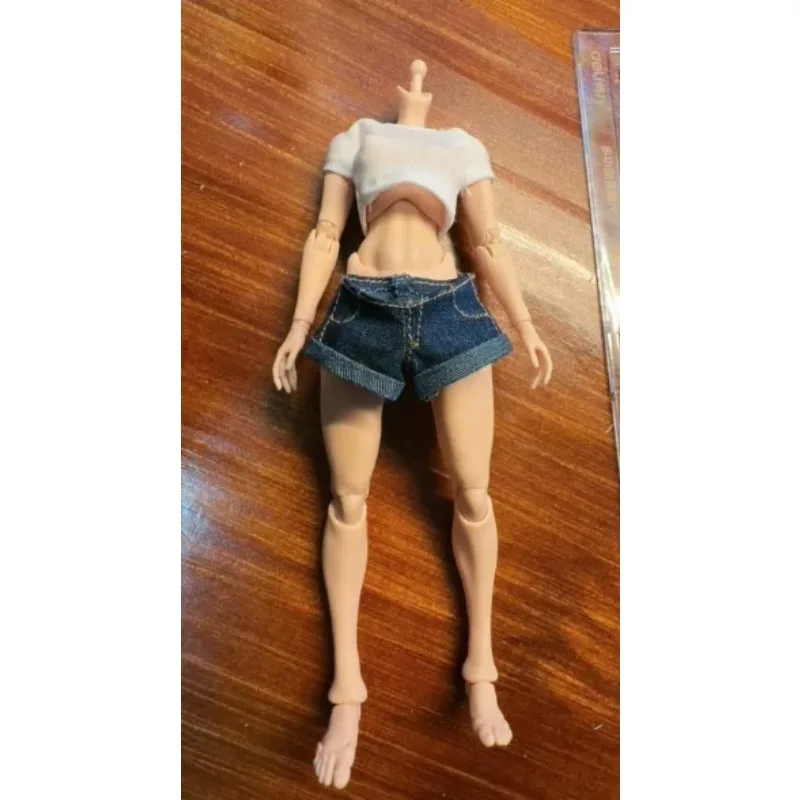 

1/12 Scale Female Soldier White T-shirt Short Sleeve Denim Short Hot Pants Clothes Set Model for 6in OB BJD Action Figure Body