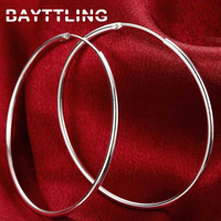 BAYTTLING 925 Sterling Silver 50/60MM Large Earrings For Women Fashion Hip Hop Hoop Earrings Wedding Party Jewelry Accessories