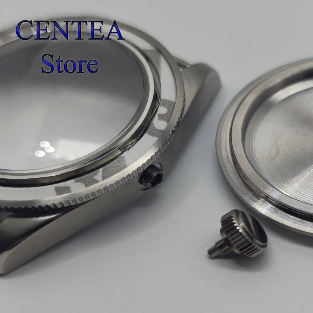 Caja de reloj plateada RICHUS de 39mm, resistente al agua de 200m, cristal de zafiro con cúpula estéril, cubierta inferior sólida compatible con movimiento NH35 NH34 NH36