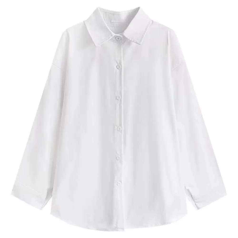 Camicia bianca a maniche lunghe autunno donna 2025 moda primavera camicetta blu allentata top casual