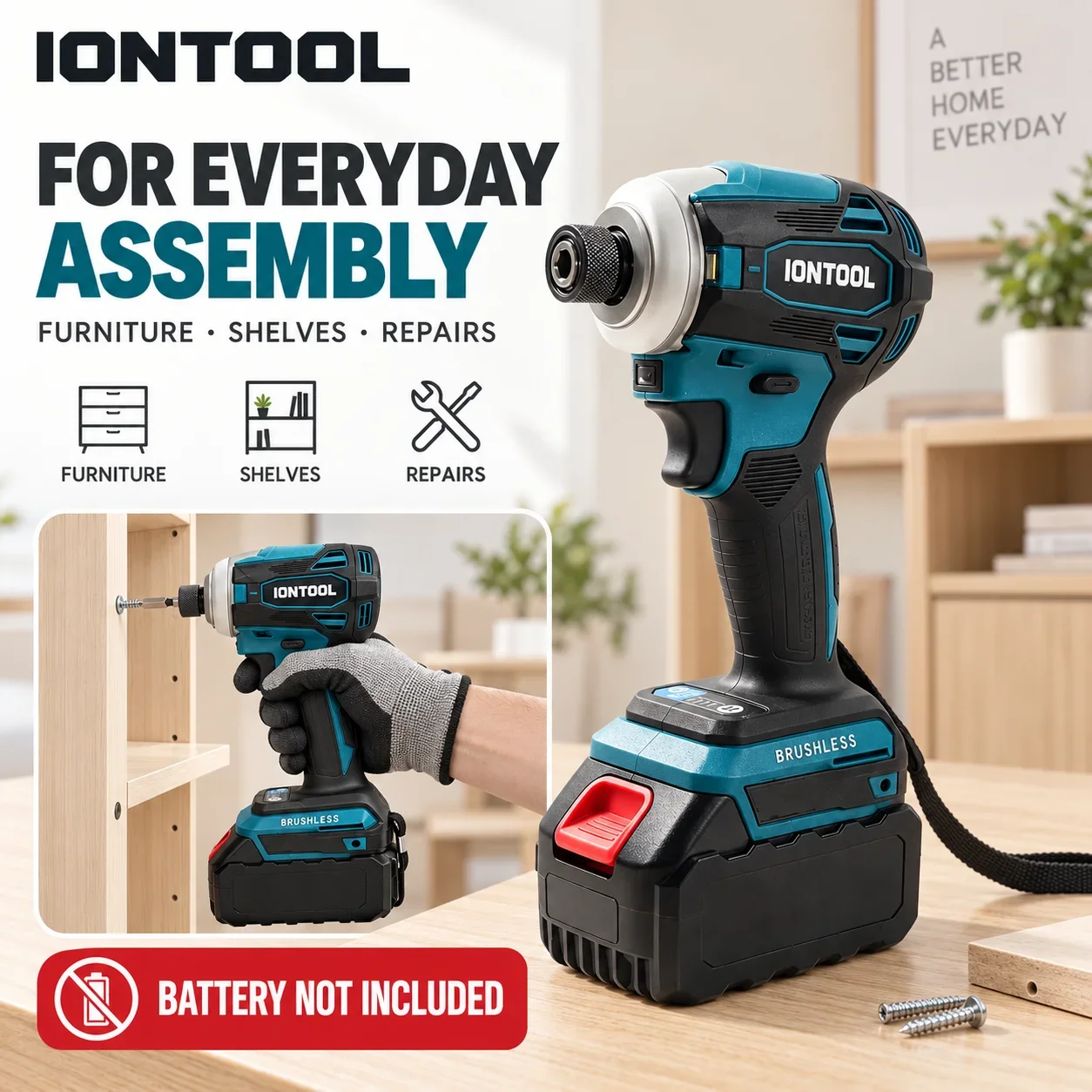 IONTOOL DTD172 180Nm Cordless Impact Driver 600W 1/4 Inch Quick Release Hex Chuck for DIY Assembly Battery Not Included
