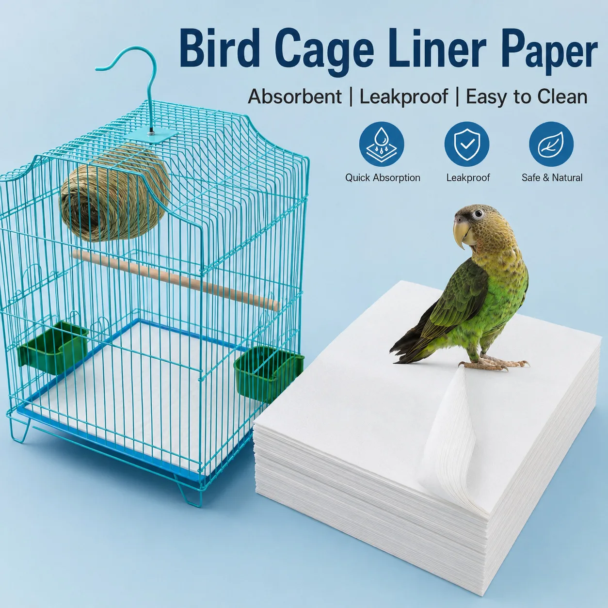 Einweg-Vogelkäfig-Papierunterlagen Saugfähige Auslaufsichere Käfigmatte für Papageien, Wellensittiche, Nymphensittiche, Kanarienvögel Leicht zu Reinigen Haustierzubehör