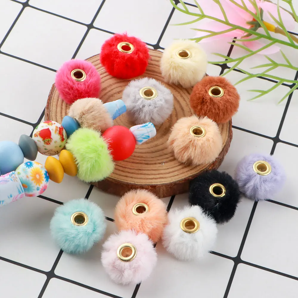 20/50pcs 20mm Plush Fur Covered Ball Beads Beads For Jewelry Making Straight Hole Charms For Jewelry DIY Necklace Pendant