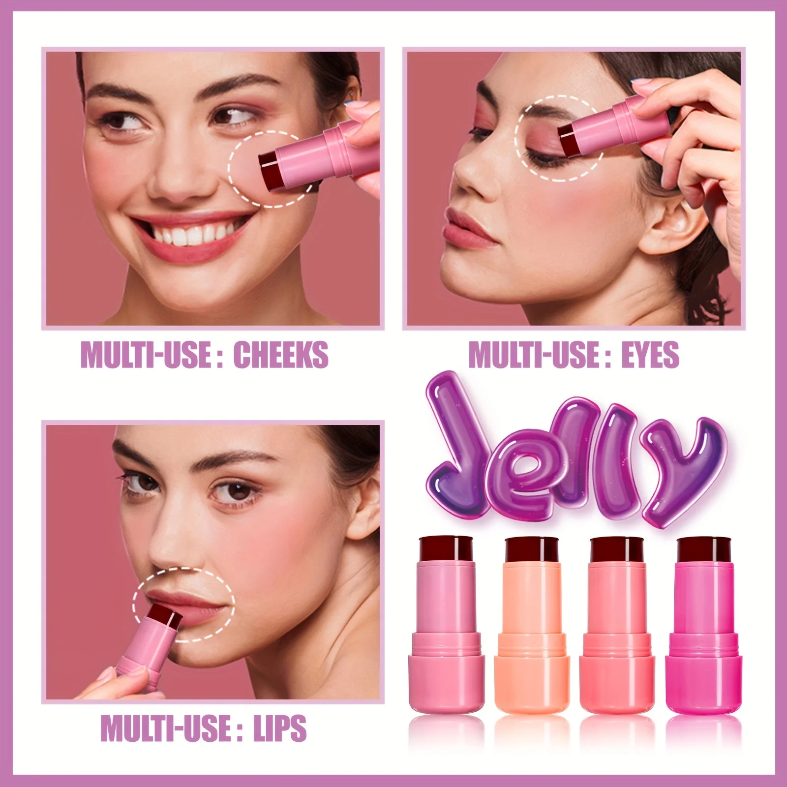 Jelly Blush Stick Lip and Cheek Stick, Multi-purpose Jelly Tint Jelly Blush, Blush Cooling Water Tint Sheer Lip & Cheek Stain