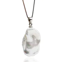Girls Pearl Pendant Necklace Natural Baroque Irregular Flat Pearl 925 Sterling Silver Necklace Women's Silver Necklace