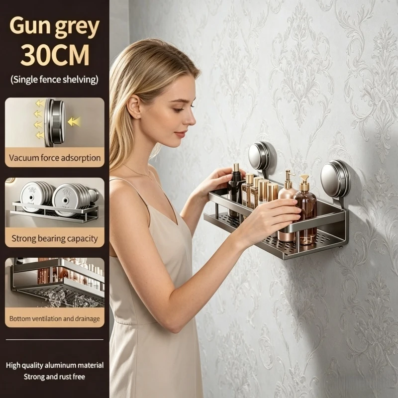 

No Punch Wall Mounted Suction Cup Bathroom Storage Rack Toilet Washbasin Organizer Shelf for Home Bathroom Daily Use