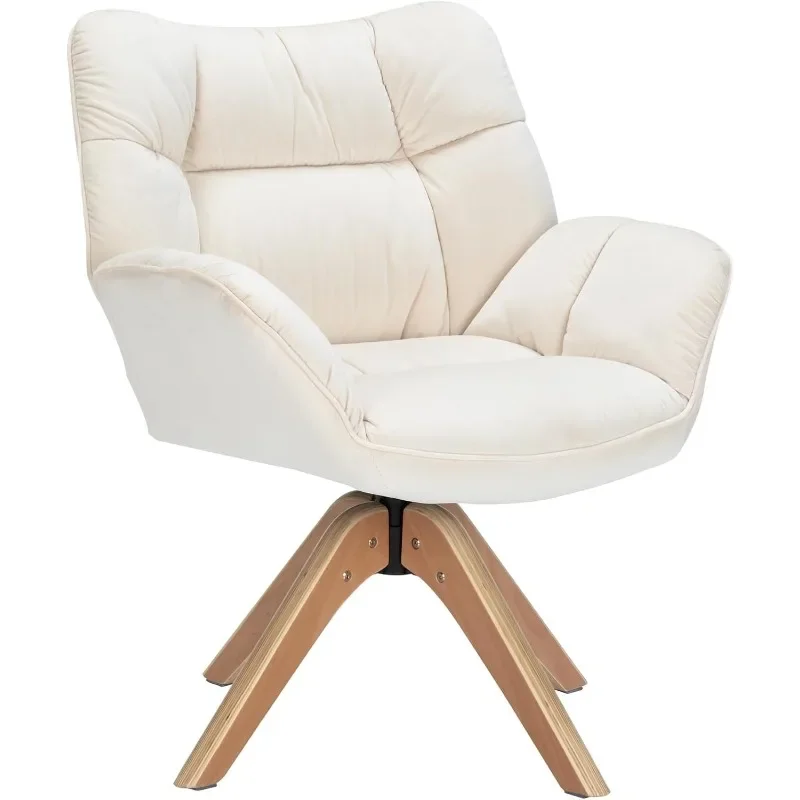 

Modern Cozy Vanity Chair with Wood Legs, Upholstered Single Boucle Armchair Single Sofa for Living Room Bedroom Office