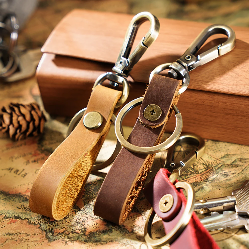 Genuine Leather Retro Handmade Purse Keychain Car Key Ring Holder Wallet Arts and Crafts for Men New Fashion Small Gift