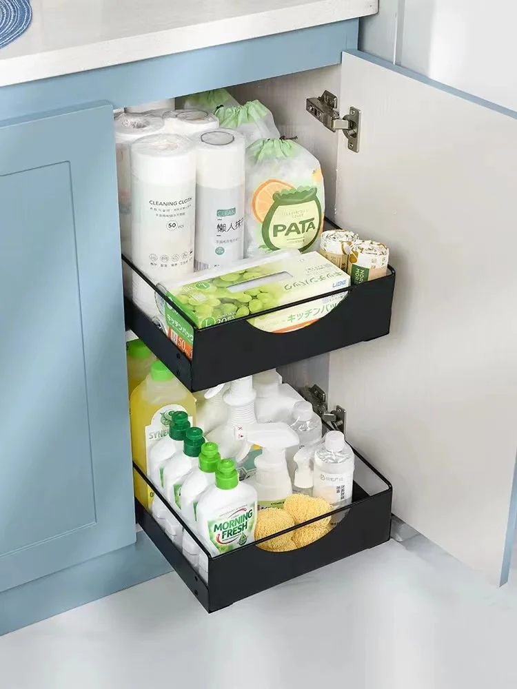 

Kitchen Pull-out Storage Rack with Track Double-Layer Single Layer Desktop Cabinet inside Storage Organizing Rack Pull-out