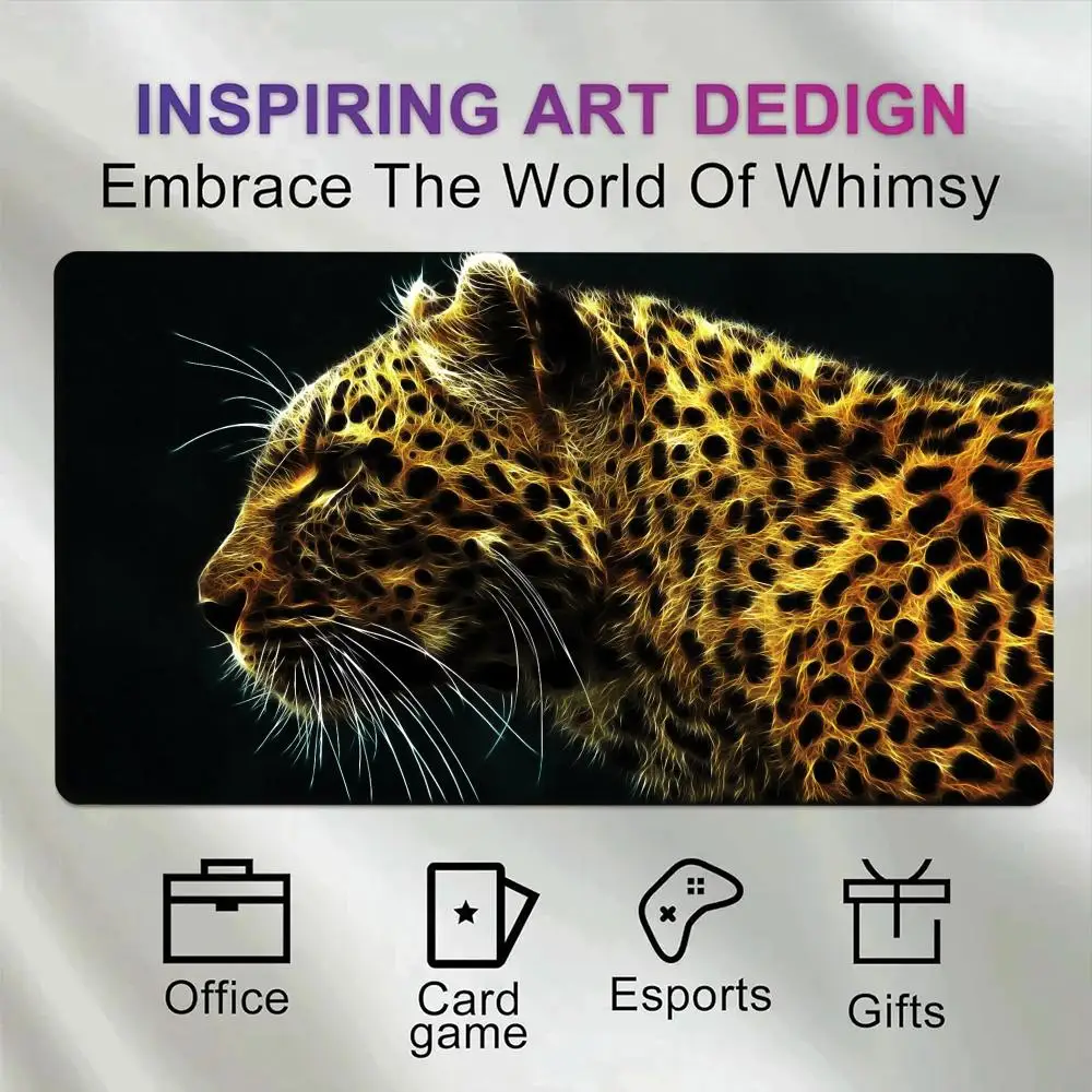 Large Fierce Artistic Gaming Mouse Pad Base Wild Neon Glow Leopard Cheetah Animal Portrait office desk accessories