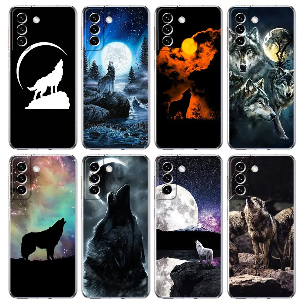 Transparent Cover for Samsung Galaxy S26 S25 S24 S23 S22 S21 S20 FE Ultra S25 Edge S10 Plus 5G Phone Case Moon Roaring Wolf Bags