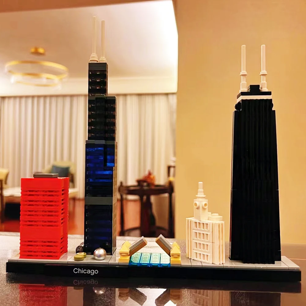 Hot Sales City Chicago Skyline Gebouw Oriëntatiepunt 444Pcs Model Street View Bouwstenen Speelgoed Geschenken 21033