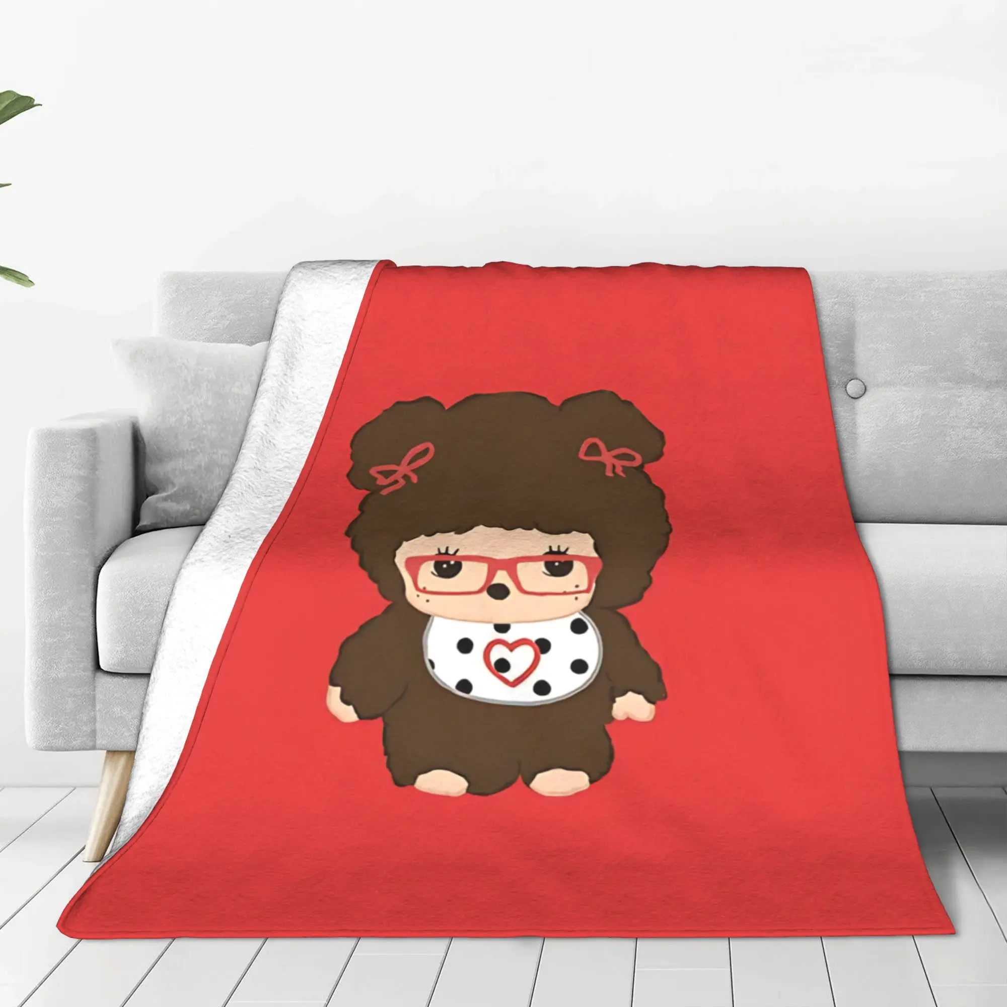 1PC Home Cute Room Decor Cute Monkey Blanket Throw Blanket M-Monchhichi Novelty Warm Blanket All Season