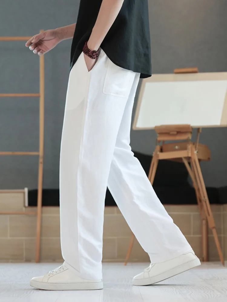 

Летние тонкие повседневные льняные брюки для мужчин: свободные, широкие, прямого кроя, струящиеся, из хлопка и льна, дышащие, легкие