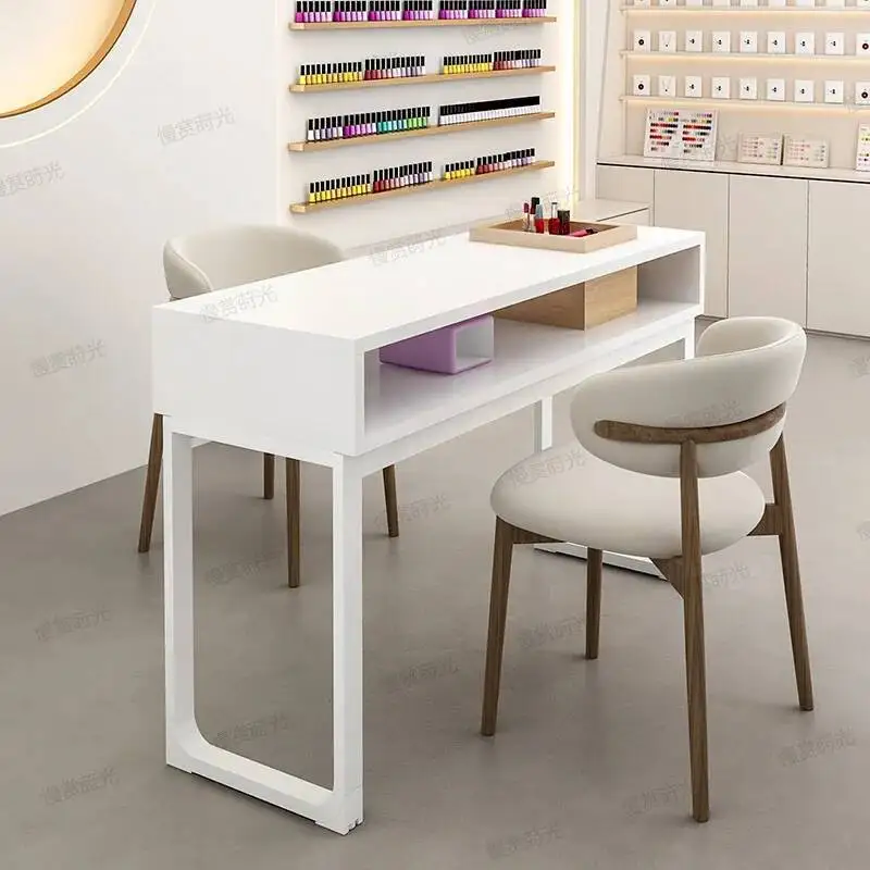 

Wooden Table Simple Japanese Manicure Reception Storage Retro Nail Tables Nail Artist Metal Salon Furniture Mesa Manicura LLMT