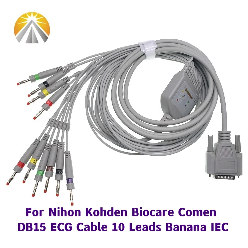 Cable ECG EKG de una pieza, 10 cables de plomo, DB, enchufe de 15 Pines, Banana 4,0, extremo AHA/IEC AAMI estándar para Nihon Kohden Biocare,