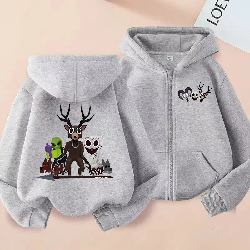 Children's Clothing 99 Night in The Forest Zipper Hoody Boys Girls Casual Tops Cartoon Coat Trends Outerwear Kids Hoodie Jacket
