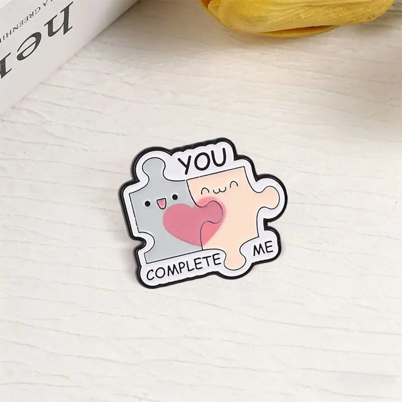 Metal Badge Brooch Alphabet Cartoon Heart Puzzle and Love Message Small Gift Cap Pins for Backpacks Backpack Pin Lapel Badges