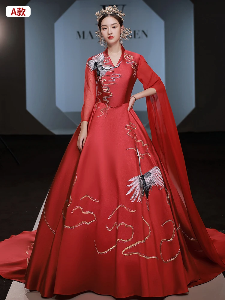 Longue Performance Cheongsam de Style Chinois Chic, Robe Han Fu Han Fu, Haut de Gamme