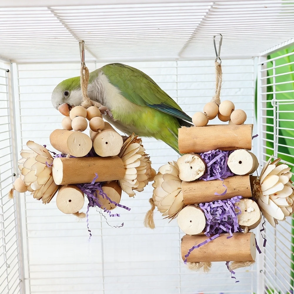 

Parrot Chew Toy Natural Wood Hanging Foraging Toys for birds Bird Cage Toy for Small Medium Birds Parakeet Cockatiel Conure