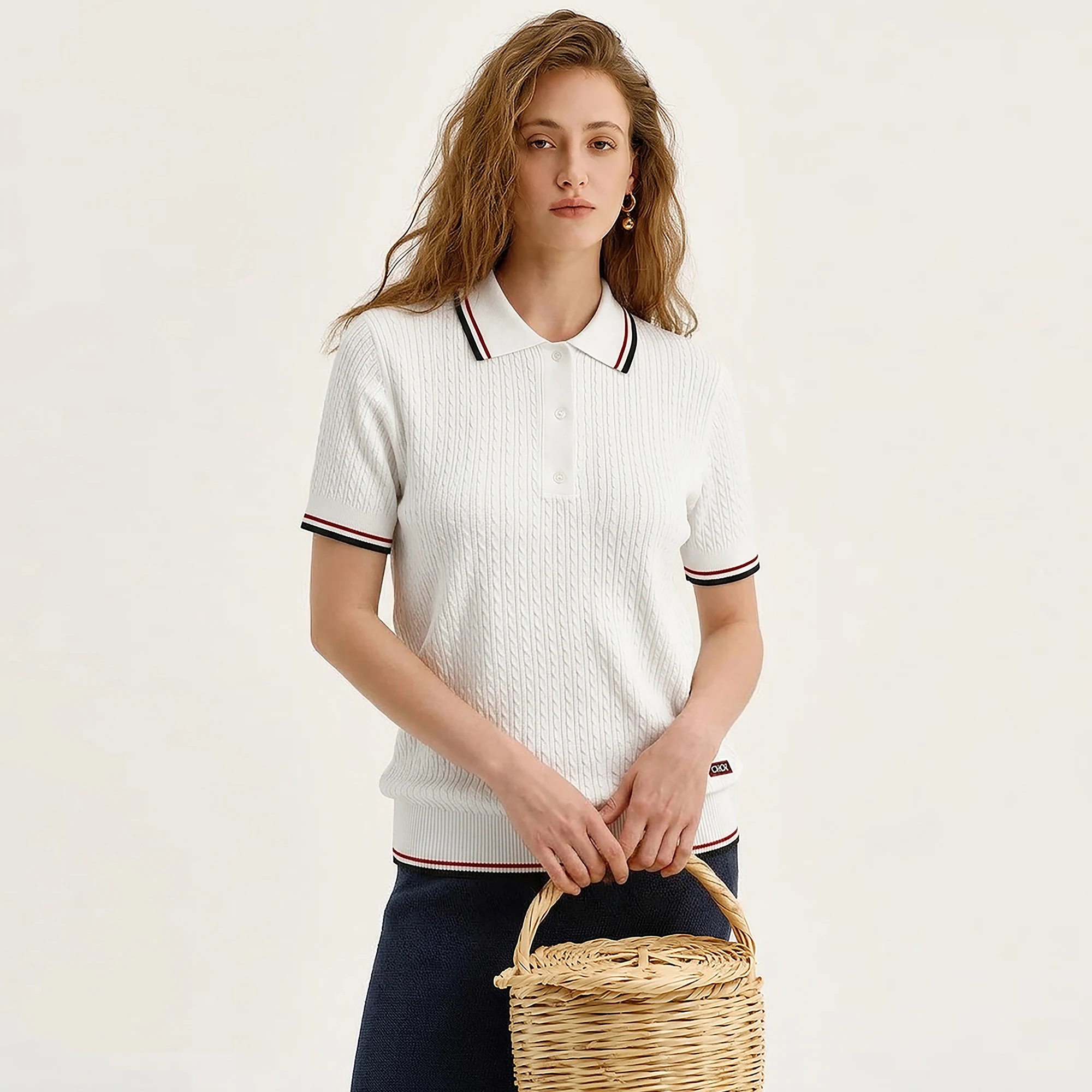 CHCH Women's Short Sleeve New Embroidered Letter Design Basic Commuter Ladies Polo Shirt Summer Off White Female Knitted Shirt