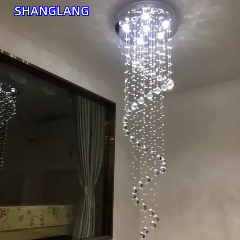 Modern K9 Crystal Chandeliers LED Pendant Light Fixture Large Spiral Living Room Staircase Stair Bedroom Hotel Hall Hanging Lamp