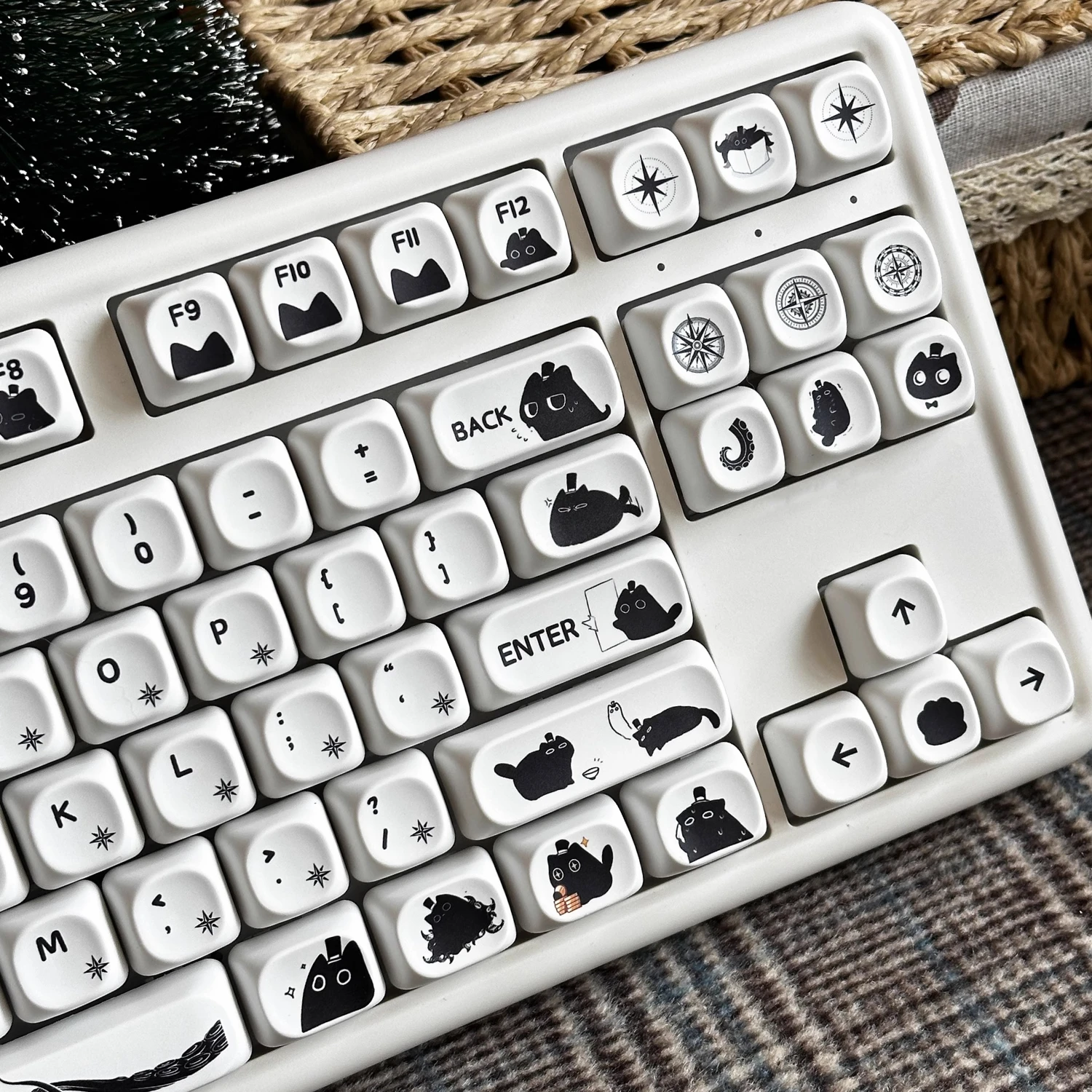 

Милый черный кот, колпачок для клавиш Cherry MOA, профиль Klein Meow, круглый шариковый колпачок, PBT, сублимационный белый, простые колпачки для механической клавиатуры