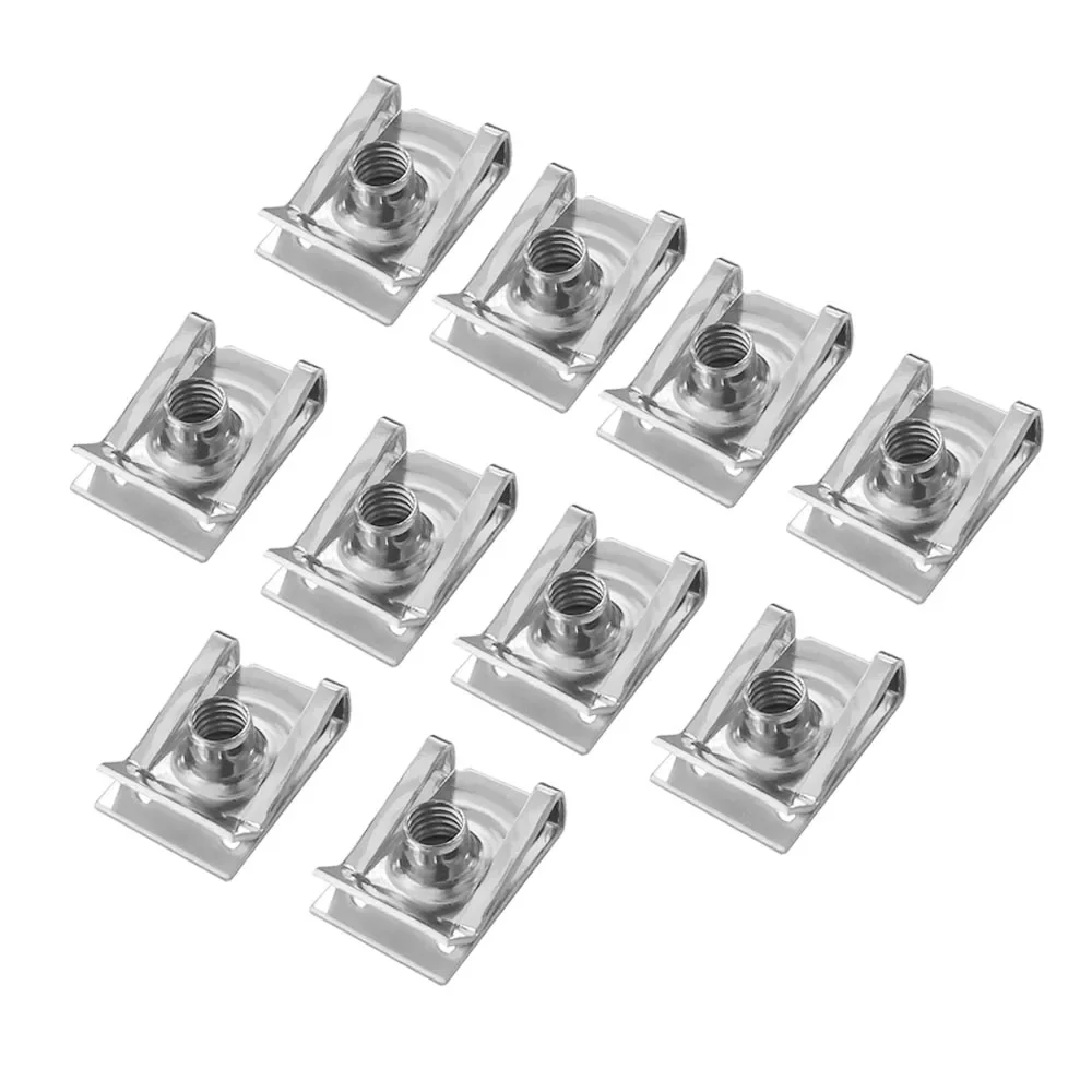 10Pcs 304 Stainless Steel Clip Nut M4/M5/M6/M8 Reed U Nuts Speed Clip Fastener Assorted Kits Steel Clip Nut for Motorcycle Car