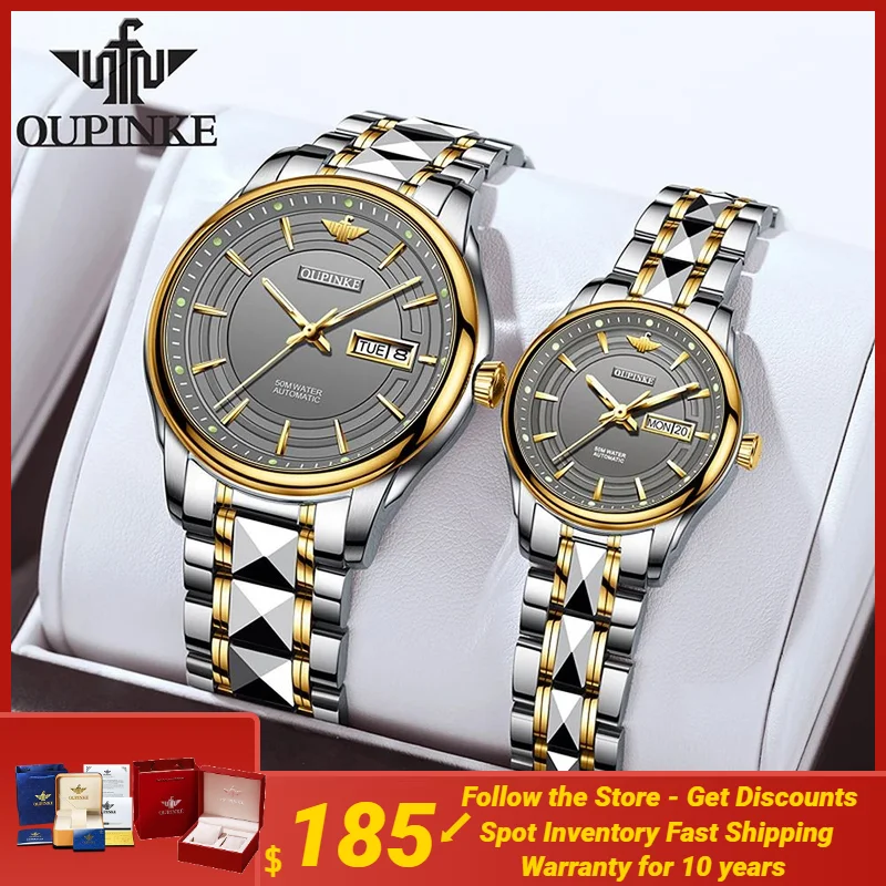 

OUPINKE Classics Automatic Mechanical Watch for Men Women Imported Movement Tungsten Steel Sapphire Mirror Couple Watches Set