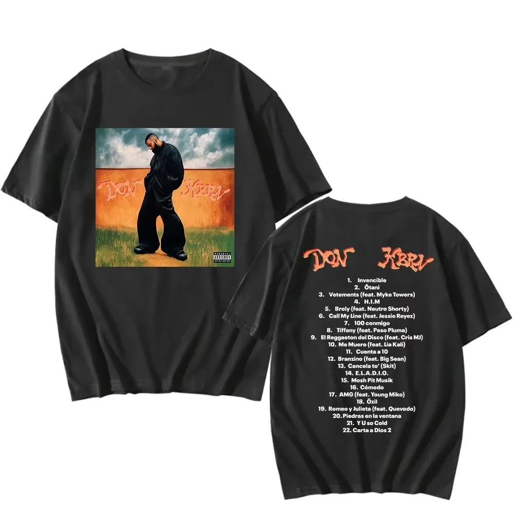

In 2025, new male singer Eladio Carrion DON KBRN album print short-sleeved T-shirt Round neck hip-hop streetwear top