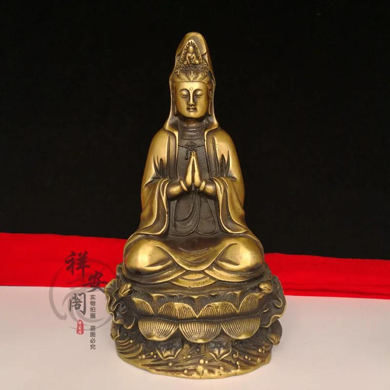 

Brass Nanhai Guanyin Lotus Sitting Buddha Statue Ornament Home Craft Entrance Tabletop Decoration Handheld Guanyin Sitting Statu