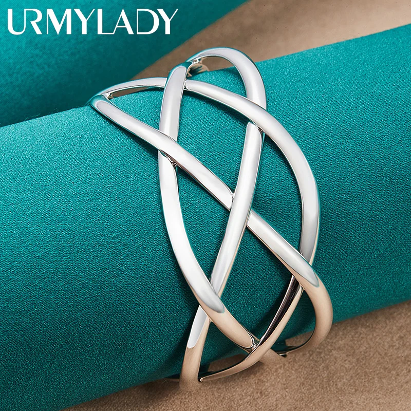 

URMYLADY 925 Sterling Silver Fishing Net Bangles Bracelet For Women Fashion Wedding Engagement Charm Jewelry