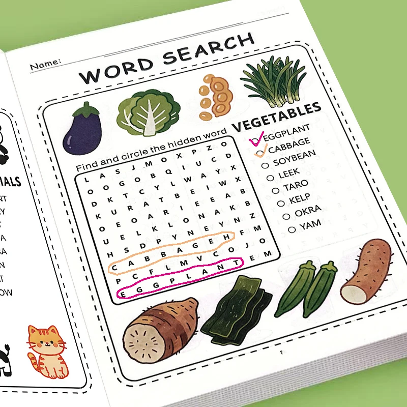 Preschool English Word Search Puzzle Book , Vocabulary Finding Game Worksheets, Early Educational Activity Book