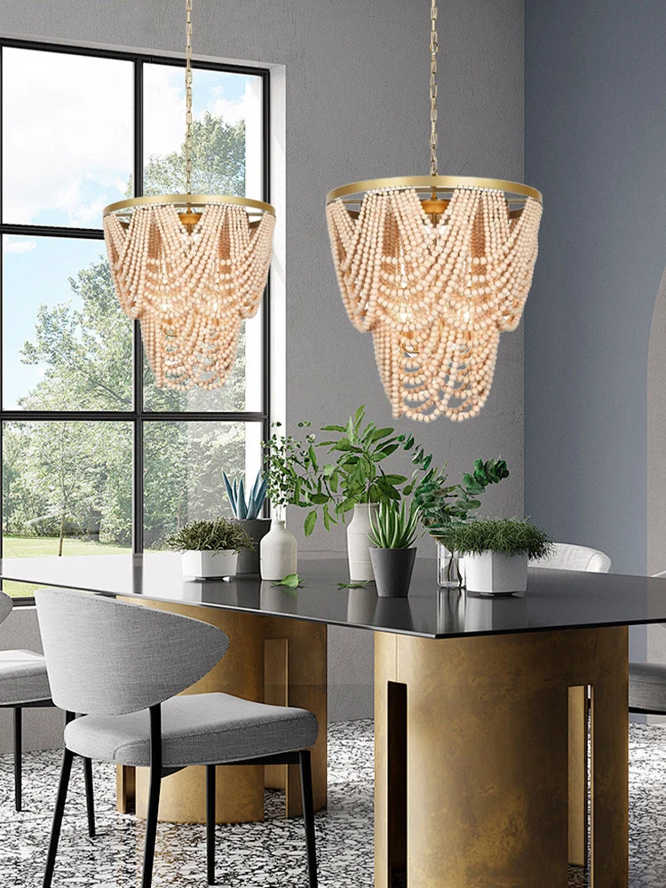 Bohemia Design Chandelier For Living Room Coastal Wood Beaded Pendant Lights Modern Light Fixtures For Entryway Country Style