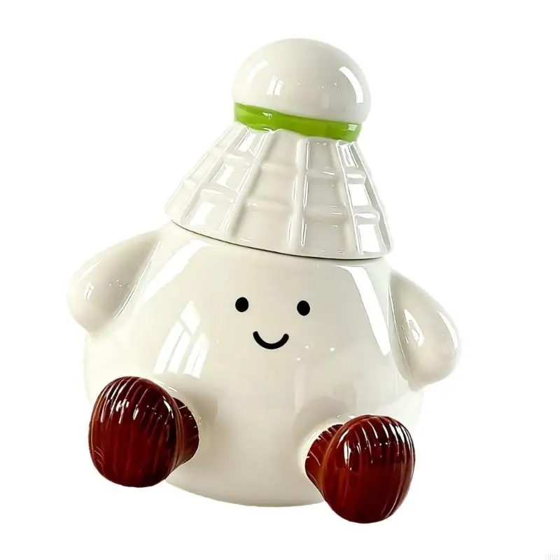 Badminton Shaped Ceramic Mug with Lid, Easy Clean Sports Drinkware