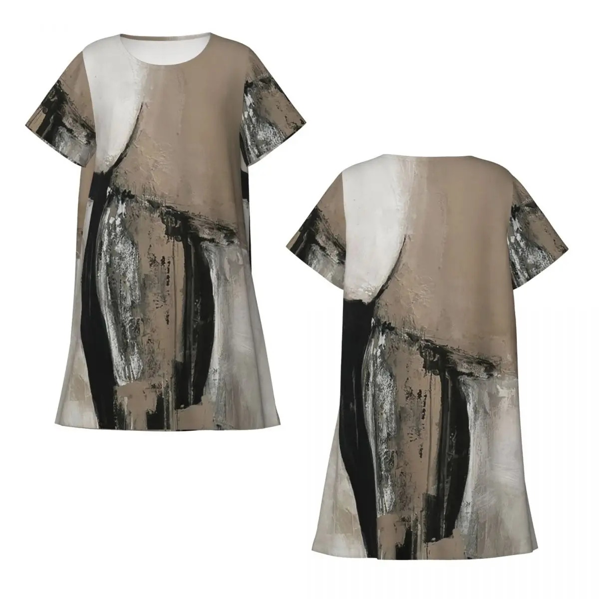 Custom Neutral Abstract Short Sleeves Nightdress For Sleeping Sleepshirts Women Short Sleeve Nightgowns Loose Pajama Dress